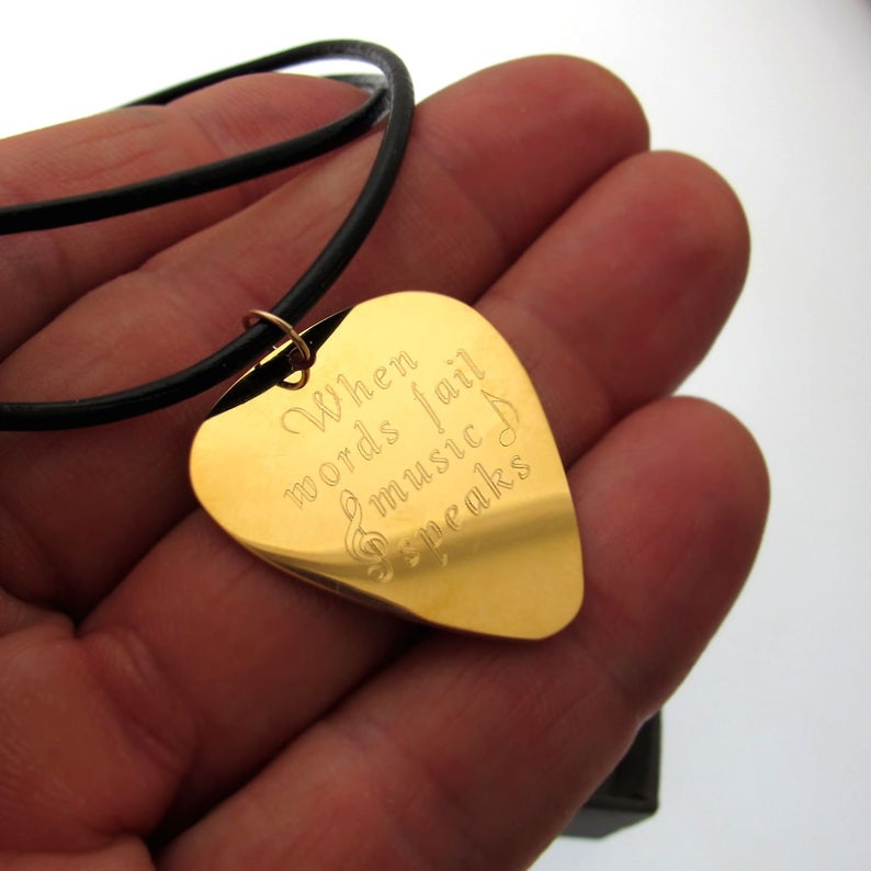 Engraved Guitar Pick Necklace - Stylish Gift for Musicians