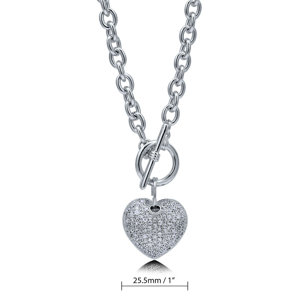 Heart CZ Toggle Pendant Necklace Set in 2-Tone (2 Piece)