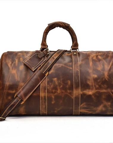 Cool Vintage Brown Leather Men's Overnight Weekender Travel Bag