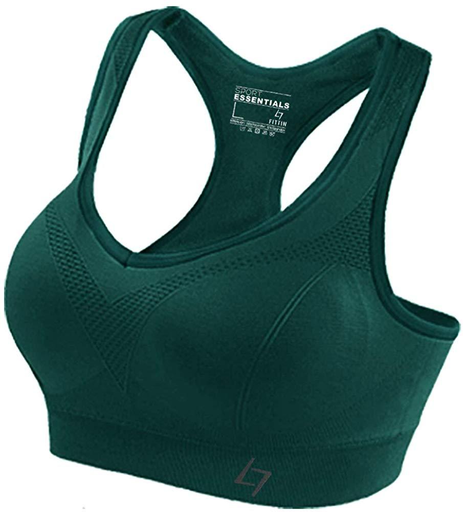FITTIN Racerback Sports Bras - Padded Seamless Medium Impact Support for Yoga Gym Workout Fitness