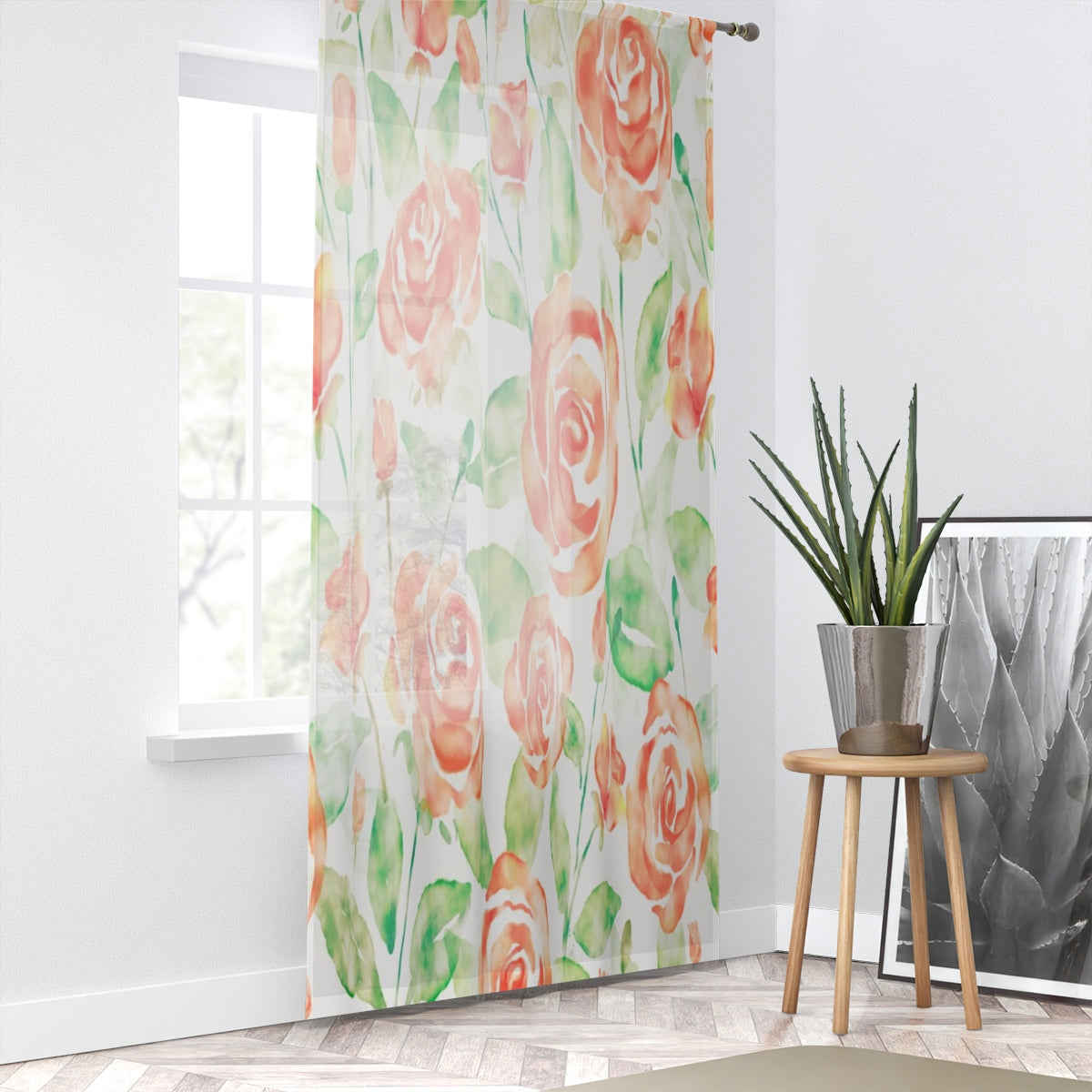 ROSES WATERCOLOR PRINT - SHEER Window Curtain