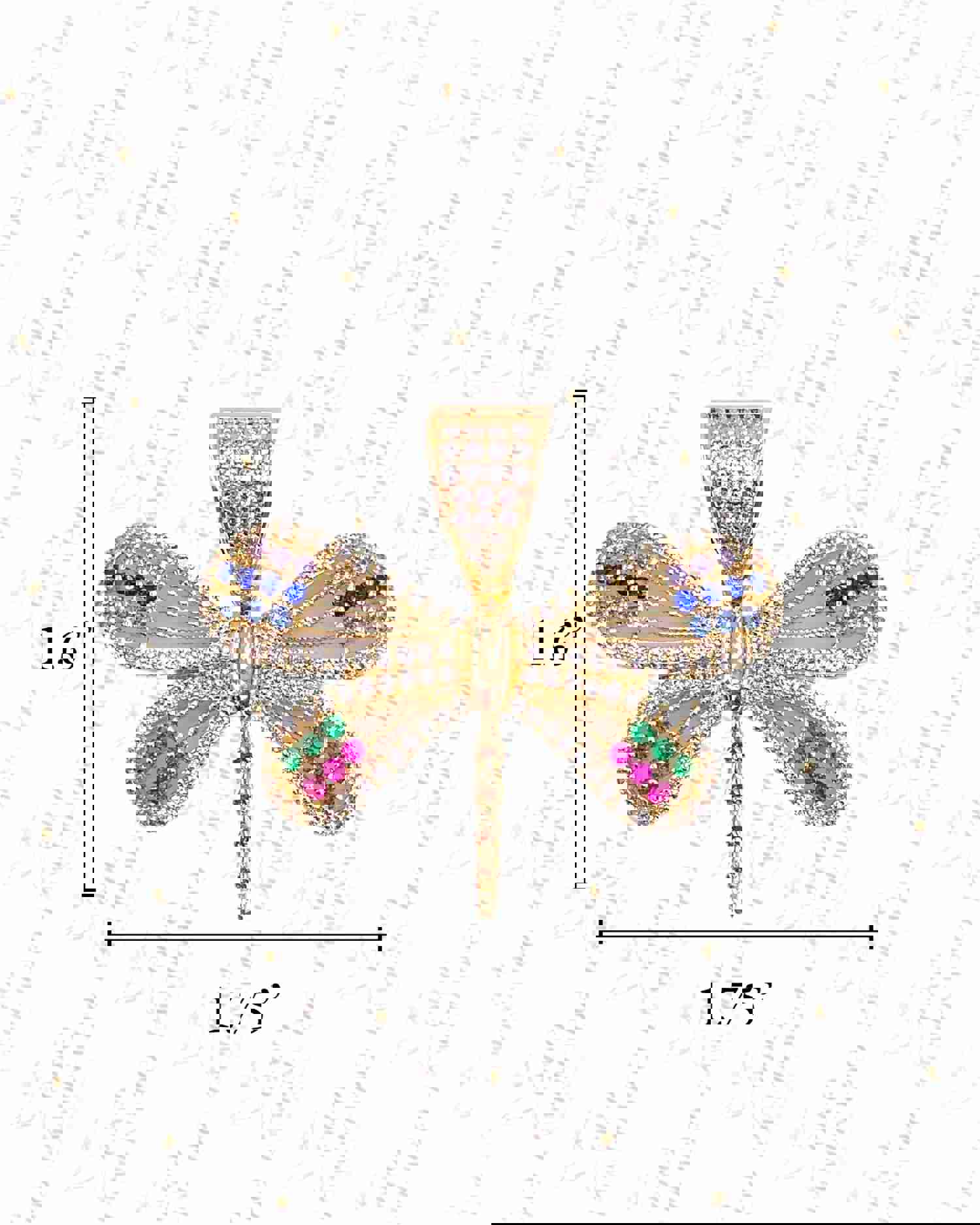 1.6” Dragonfly Pendant Y85 - Multicolor Zirconia Stones, 14k Gold Tone