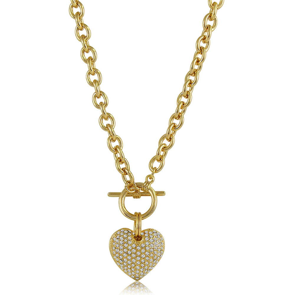Heart CZ Toggle Pendant Necklace Set in 2-Tone (2 Piece)