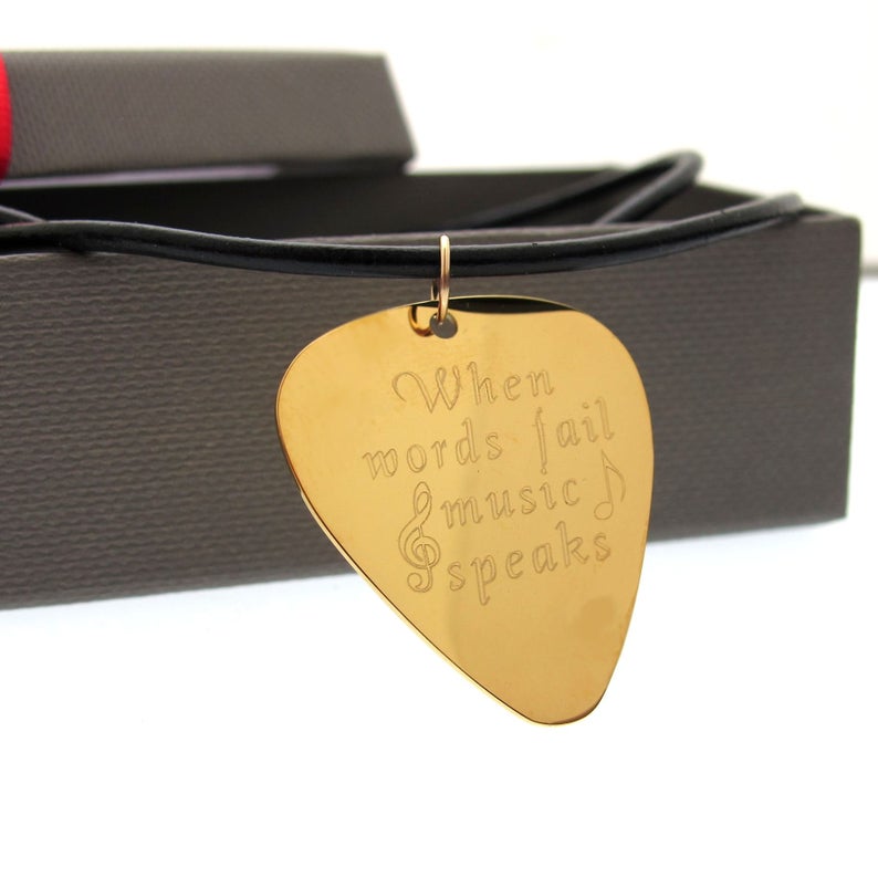 Engraved Guitar Pick Necklace - Stylish Gift for Musicians