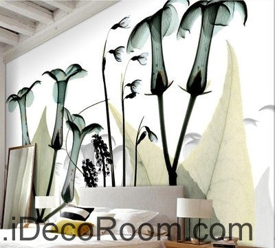 Transparent Wild Flower Leaves Wallpaper Wall Decals for Home Decor