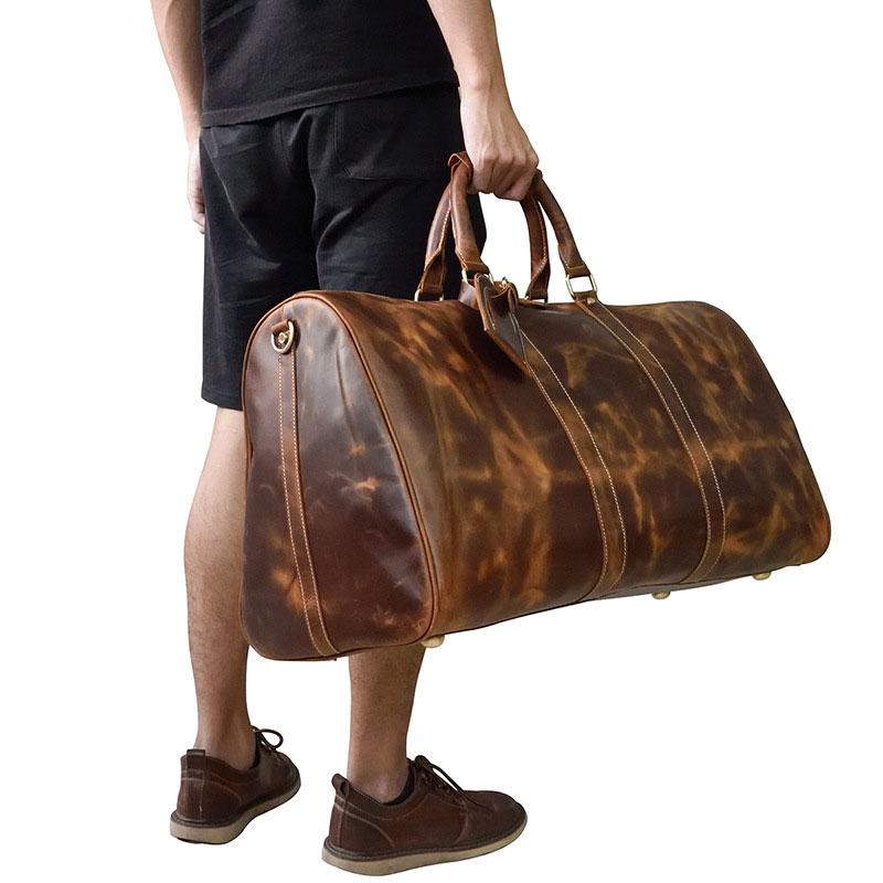 Cool Vintage Brown Leather Men's Overnight Weekender Travel Bag
