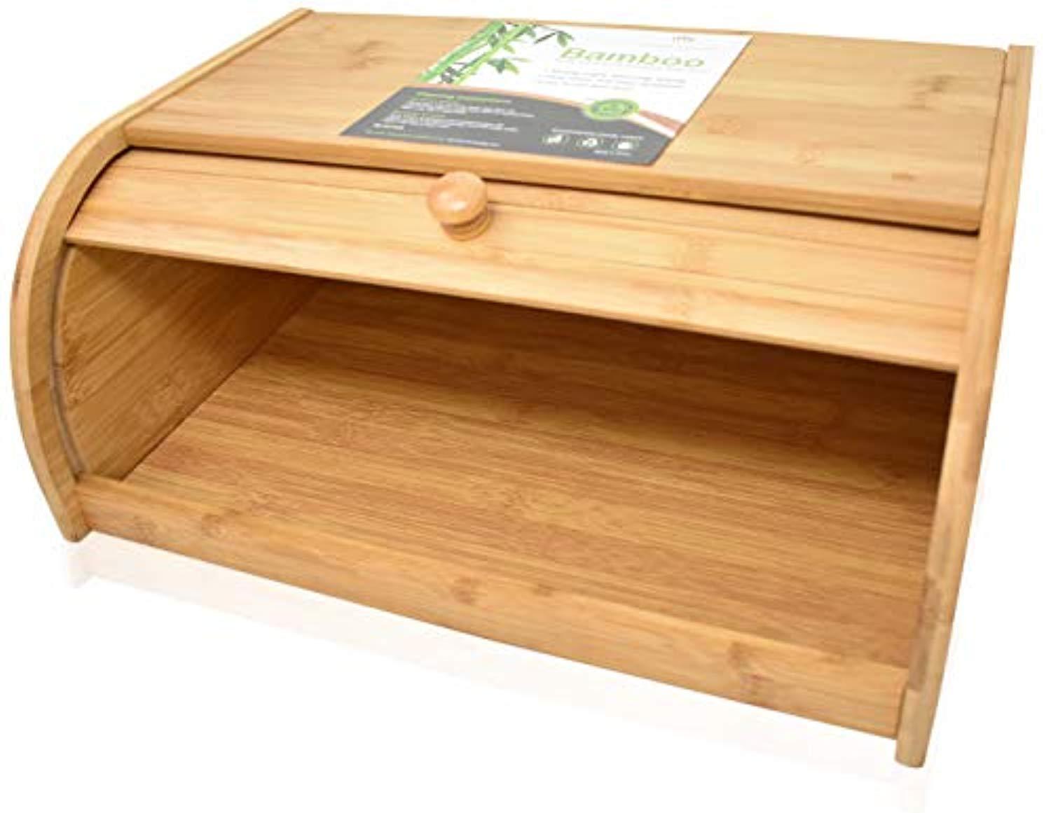 RoyalHouse Natural Bamboo Roll Top Bread Box - Eco-Friendly Kitchen Storage