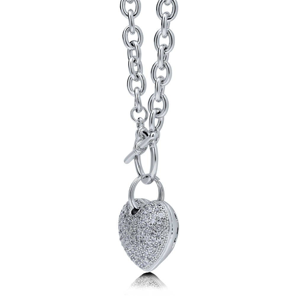 Heart CZ Toggle Pendant Necklace Set in 2-Tone (2 Piece)