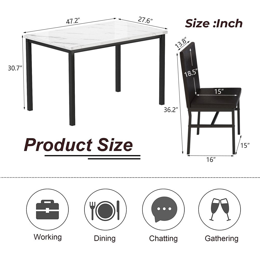 7 Piece Kitchen Dining Table & Chair Set with Faux Marble Tabletop and PU Leather Chairs