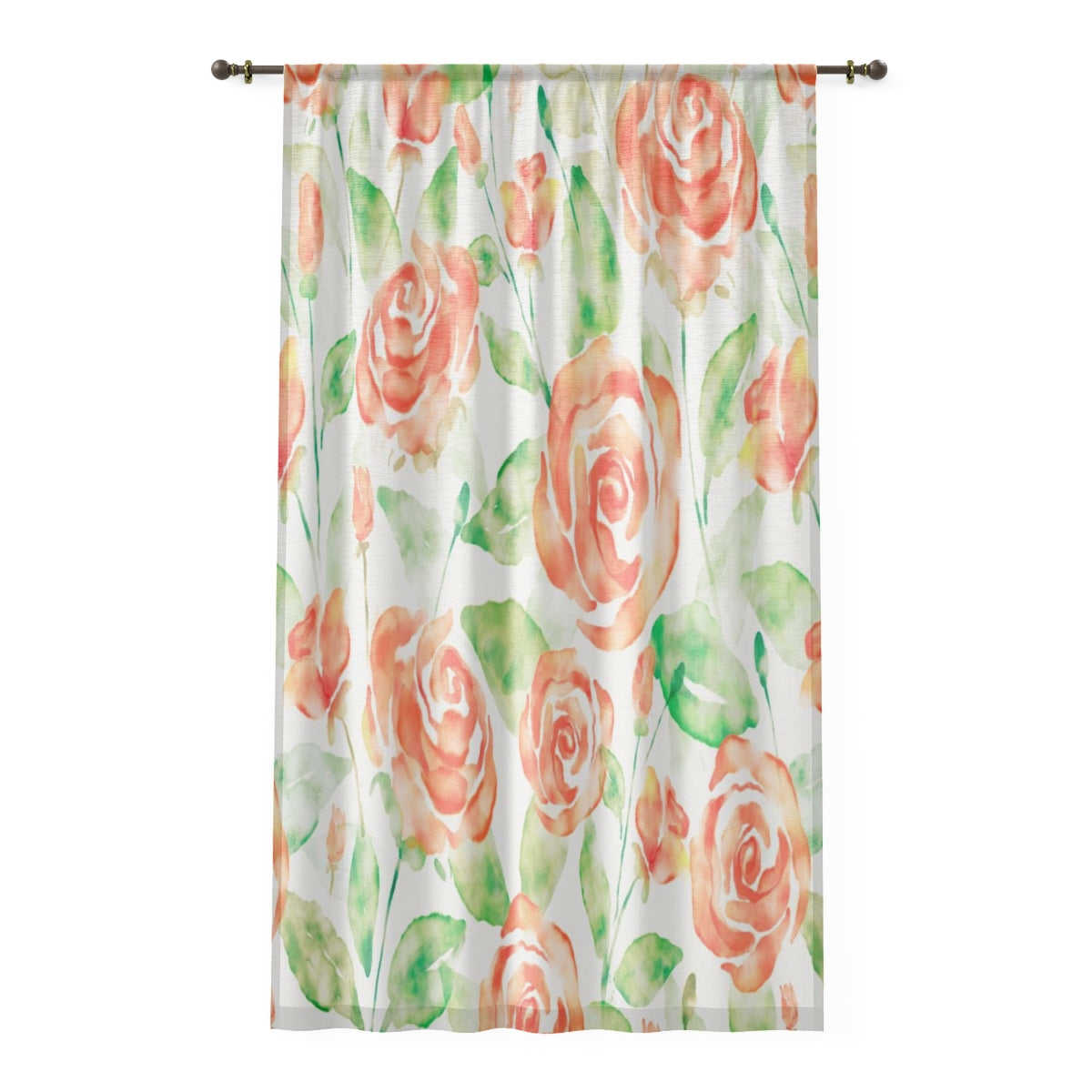 ROSES WATERCOLOR PRINT - SHEER Window Curtain
