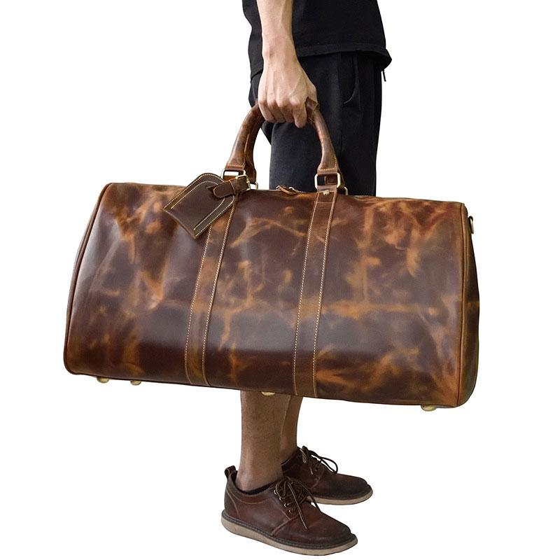 Cool Vintage Brown Leather Men's Overnight Weekender Travel Bag