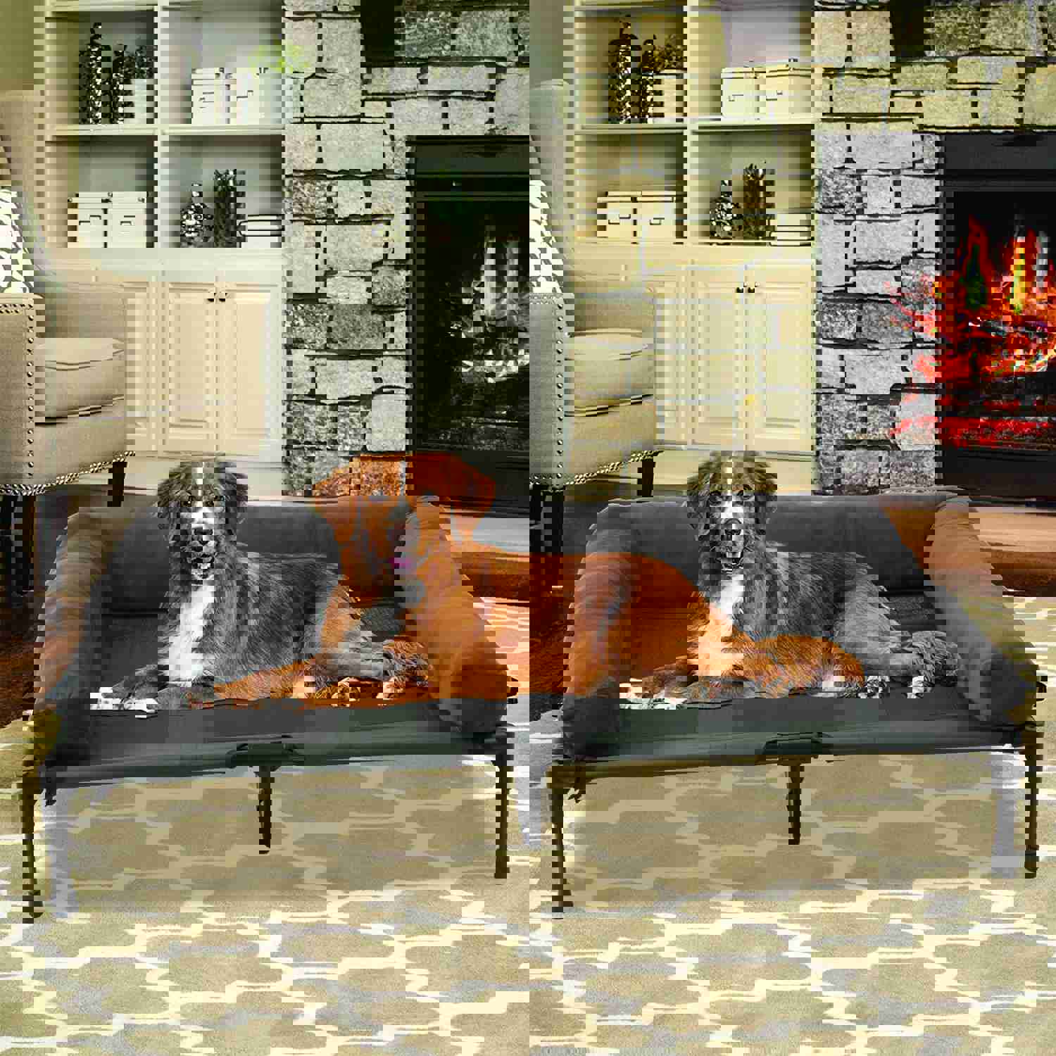 Extra Large Cooling Elevated Dog Bed with Bolster - Raised Pet Cot Lounger for Indoor & Outdoor Use