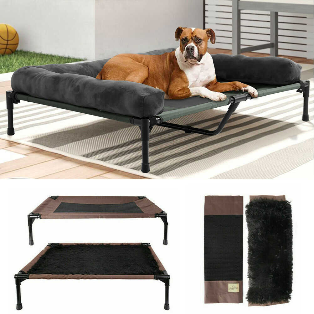 Extra Large Cooling Elevated Dog Bed with Bolster - Raised Pet Cot Lounger for Indoor & Outdoor Use