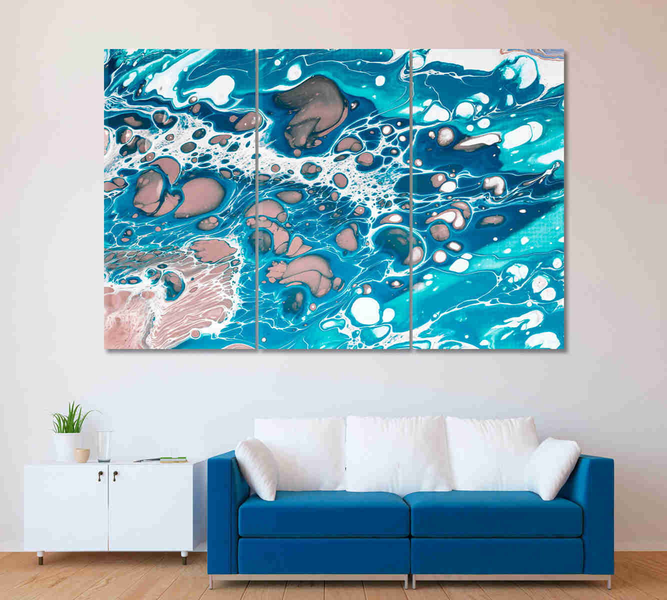 Mixed Liquid Blue Paints Fluid Art Canvas Print