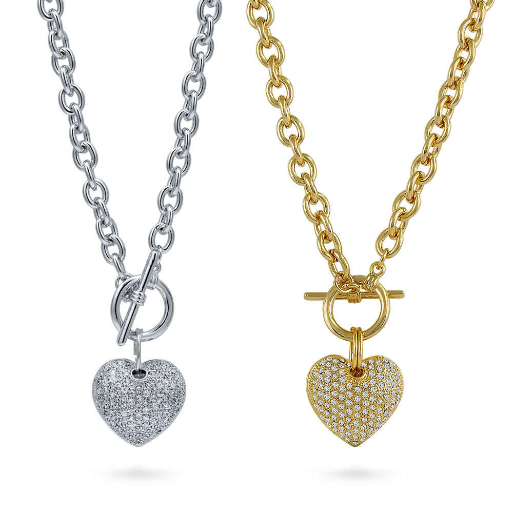 Heart CZ Toggle Pendant Necklace Set in 2-Tone (2 Piece)