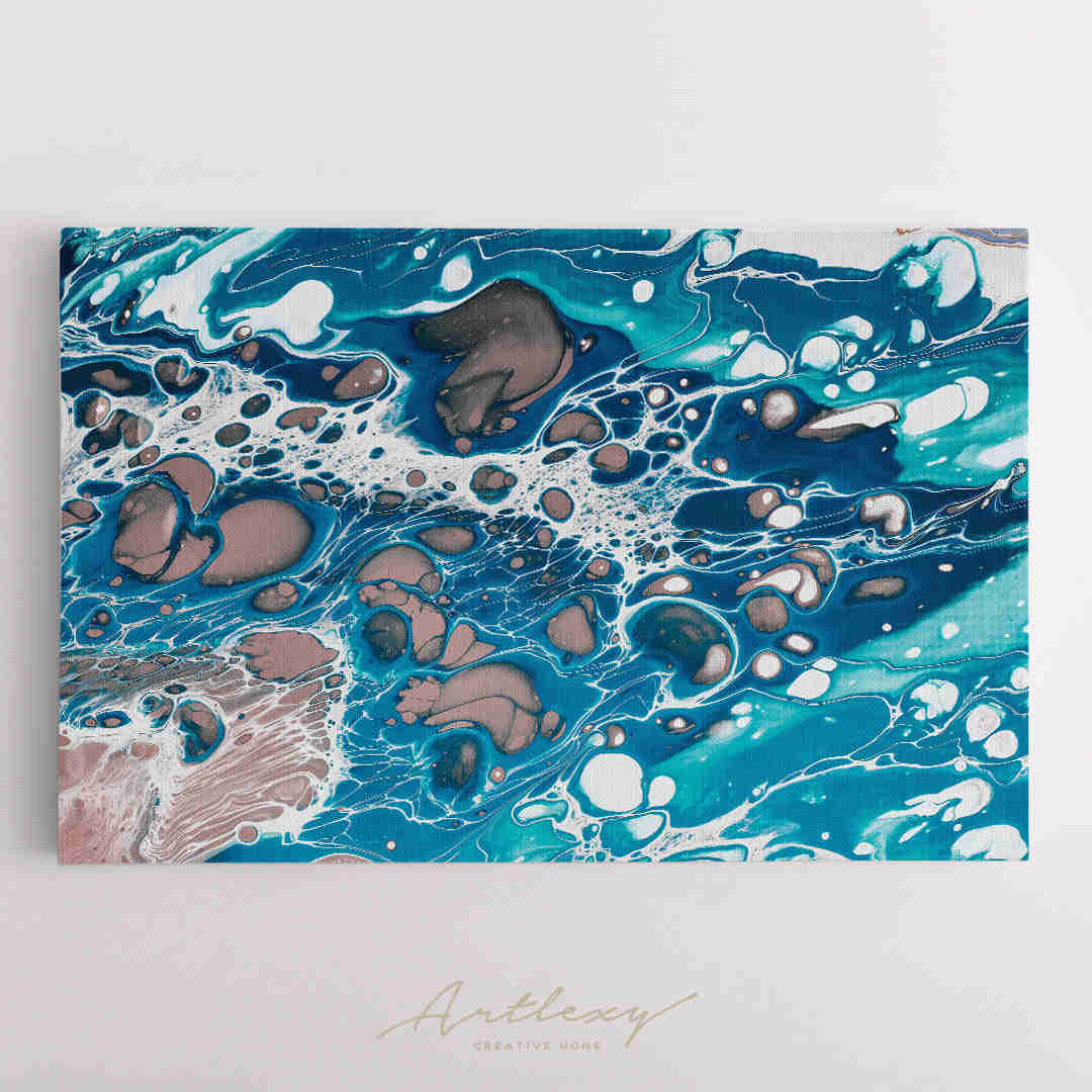Mixed Liquid Blue Paints Fluid Art Canvas Print