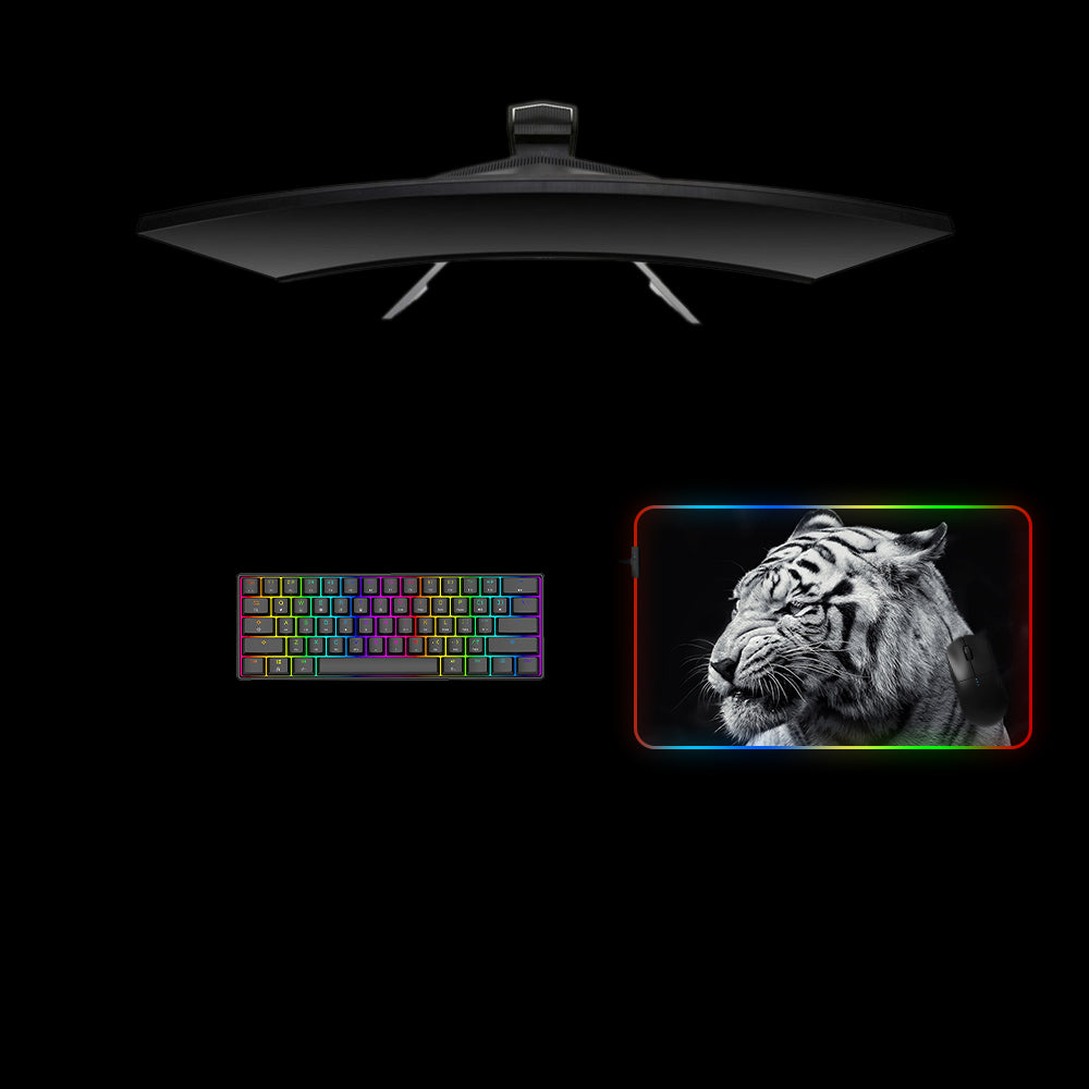 Black & White Tiger Design RGB Gaming Mouse Pad with LED Strip