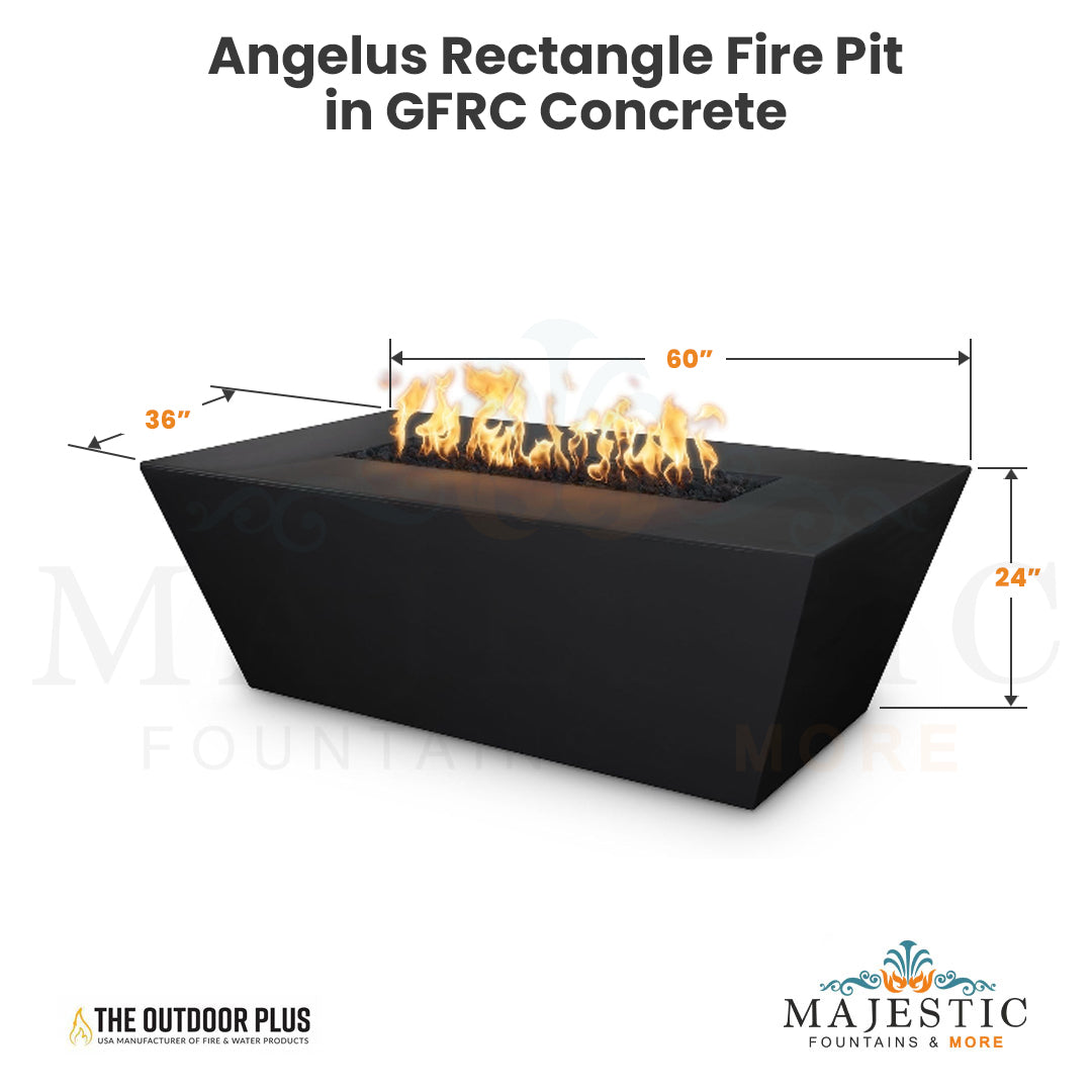 Outdoor Plus Angelus Rectangle Fire Pit in GFRC Concrete with Free Cover