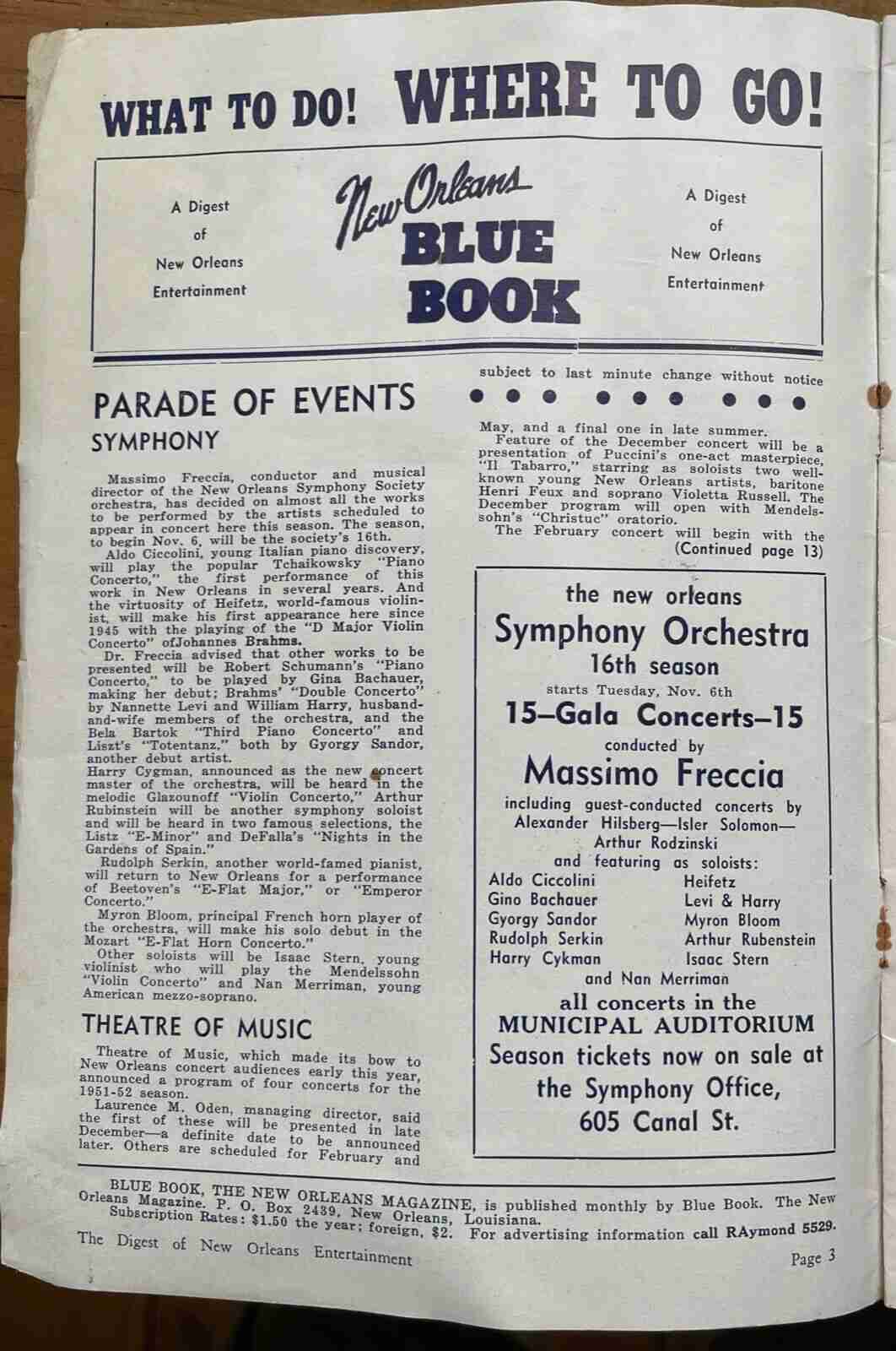 NEW ORLEANS BLUE BOOK - NOLA ENTERTAINMENT MAGAZINE, 1951 - FRENCH QUARTER