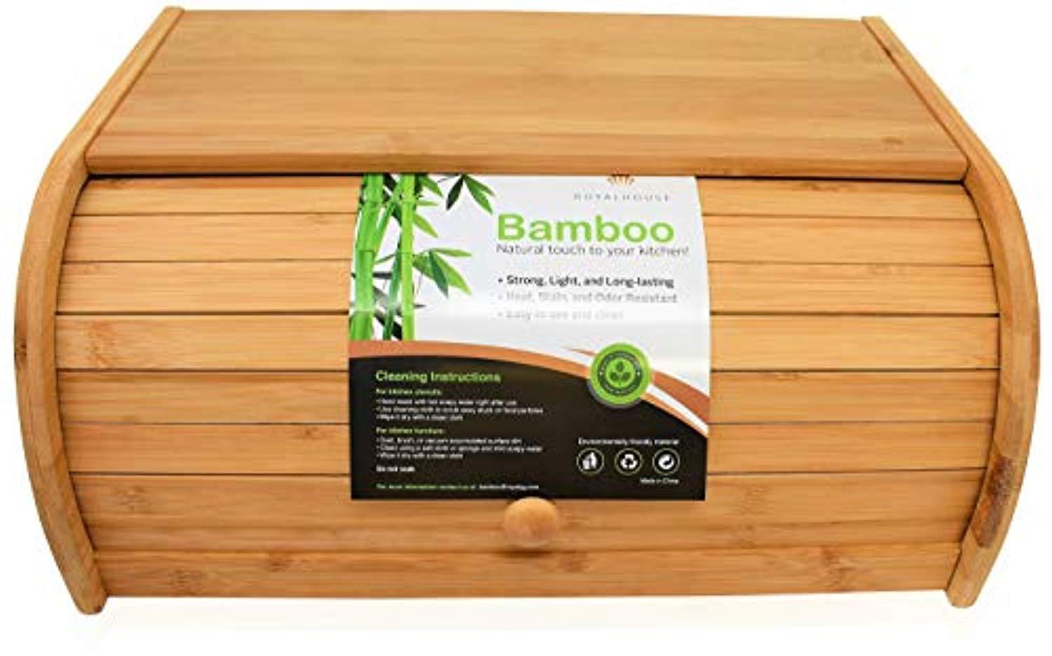 RoyalHouse Natural Bamboo Roll Top Bread Box - Eco-Friendly Kitchen Storage