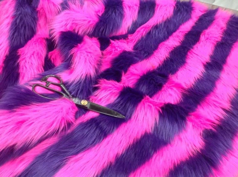 Faux Fur 2 Tone Stripe Long Pile Fabric for Coats, Blankets, and More