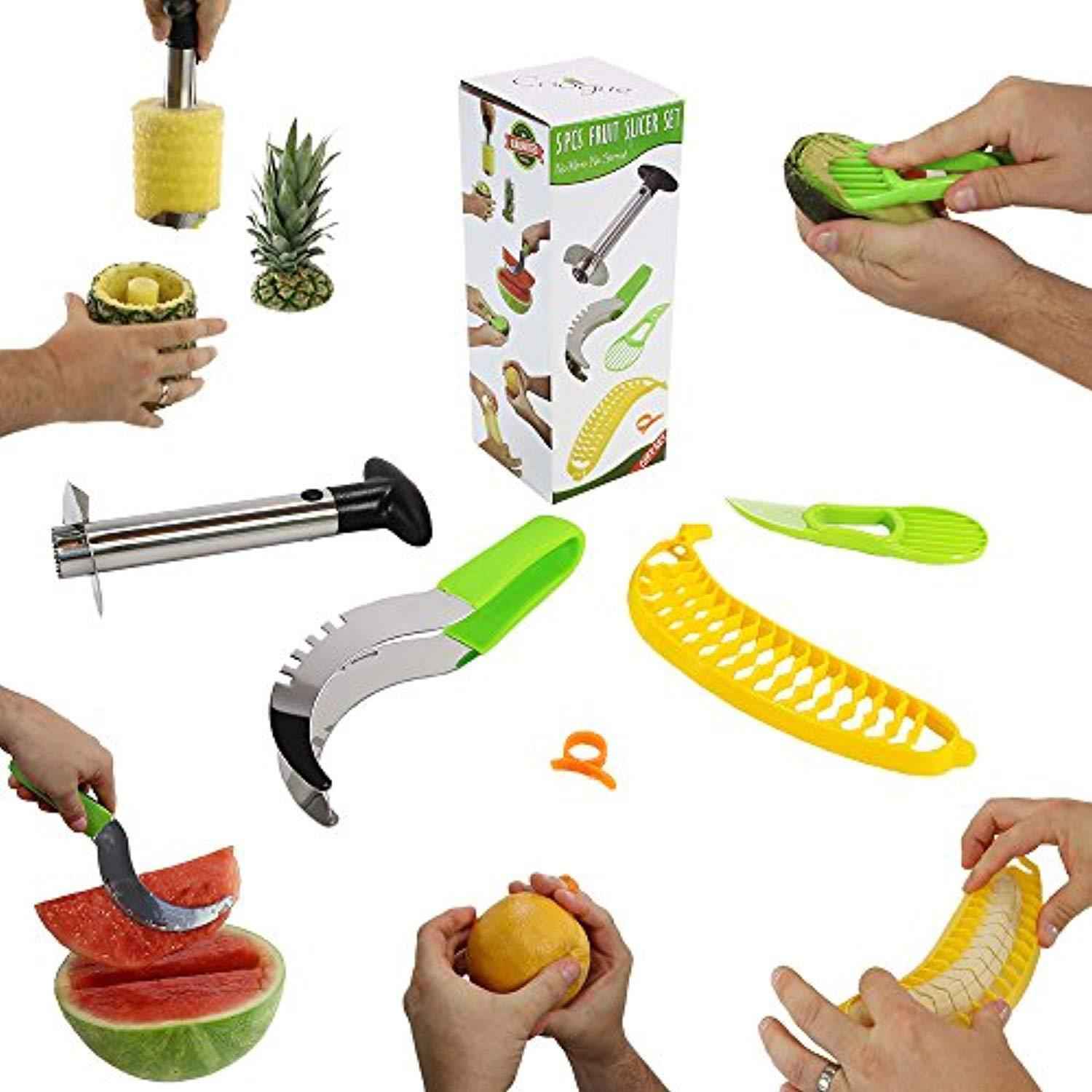 Coogue 5-Piece Fruit Slicer Set: Pineapple Corer, Watermelon Slicer, Avocado Slicer, Banana Slicer, Orange Peeler
