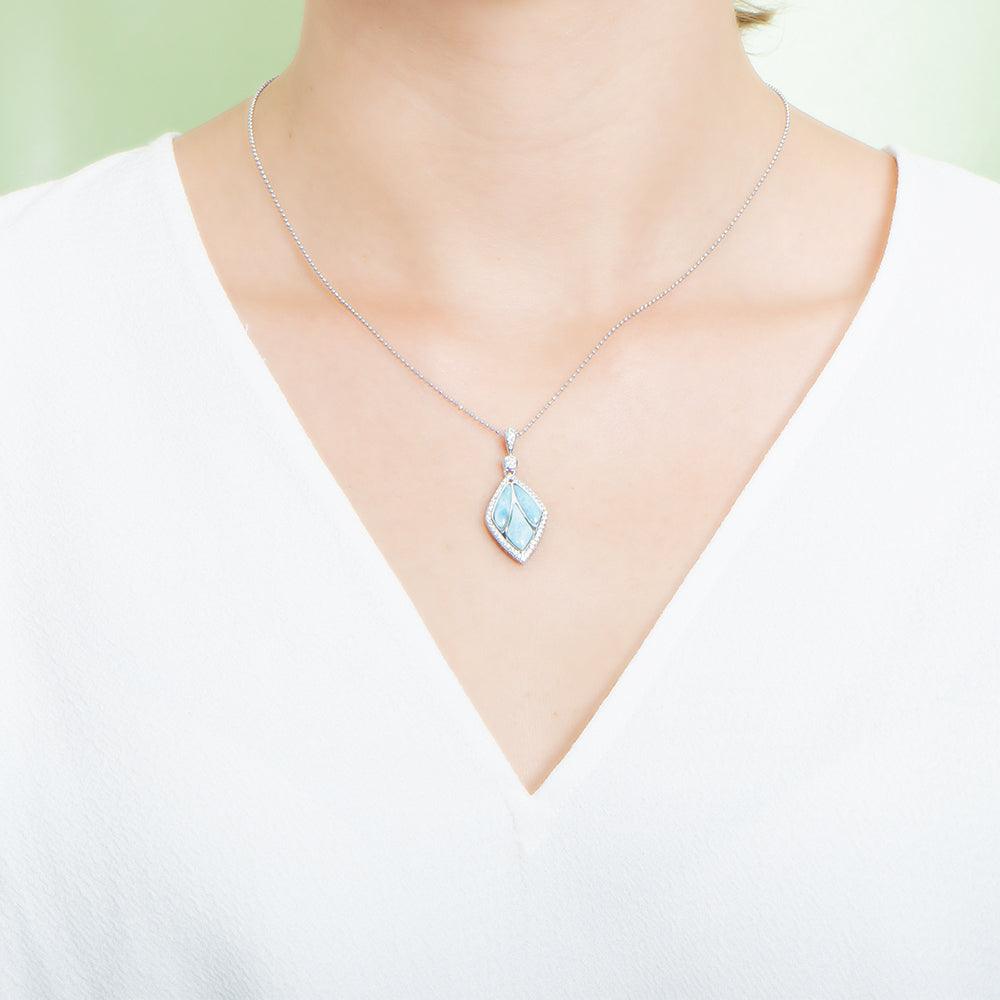 Larimar Tropical Waters Pendant - 925 Sterling Silver with White Topaz