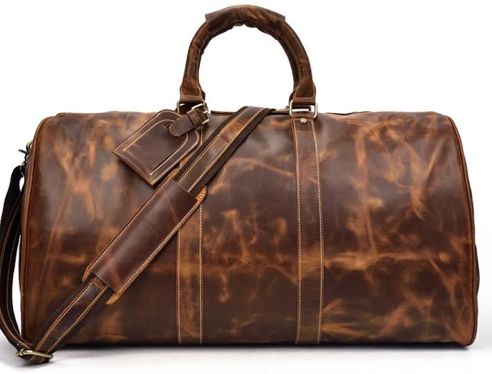 Cool Vintage Brown Leather Men's Overnight Weekender Travel Bag