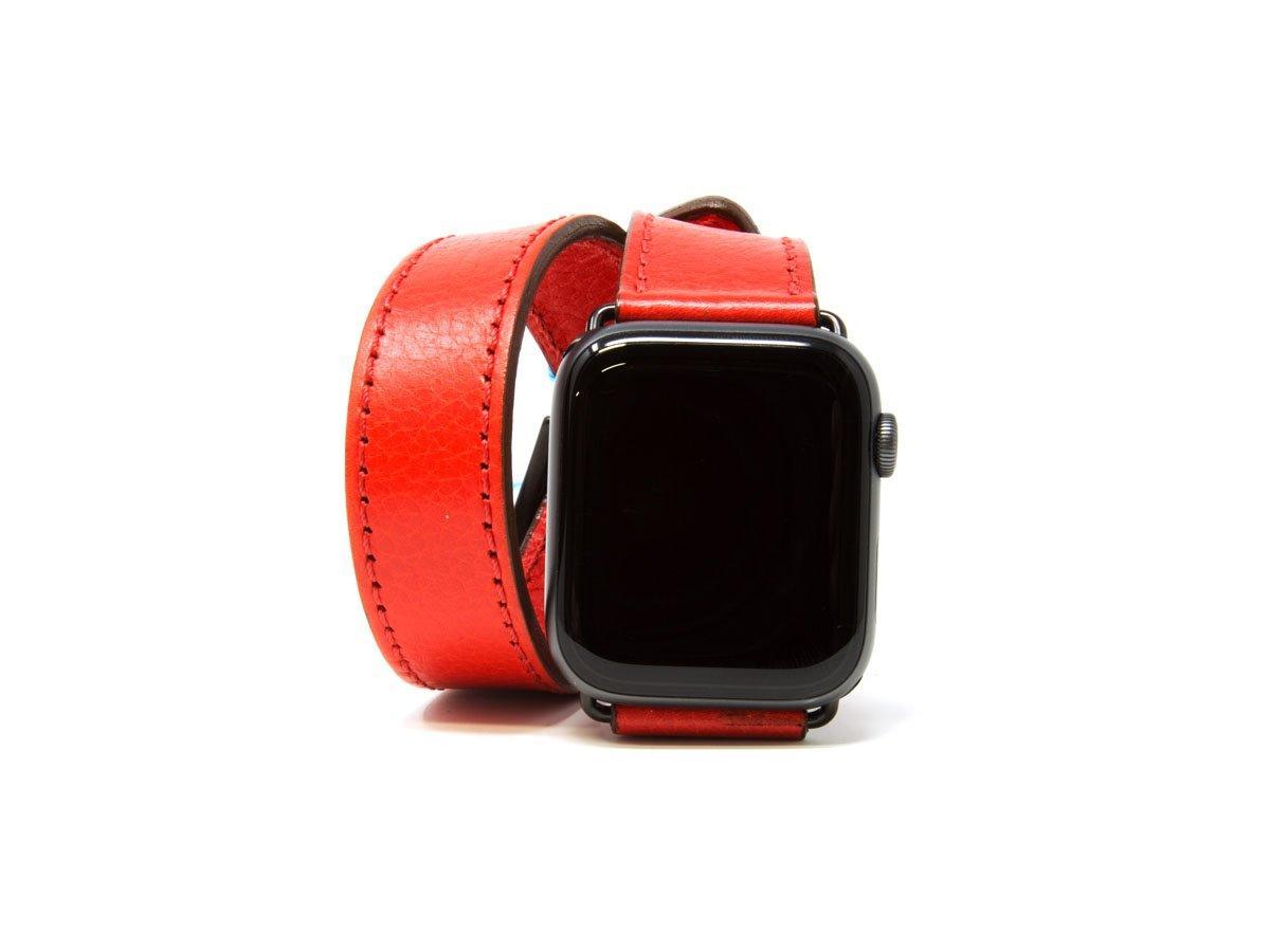 Premium Italian Leather Double Wrap Apple Watch Band in Red