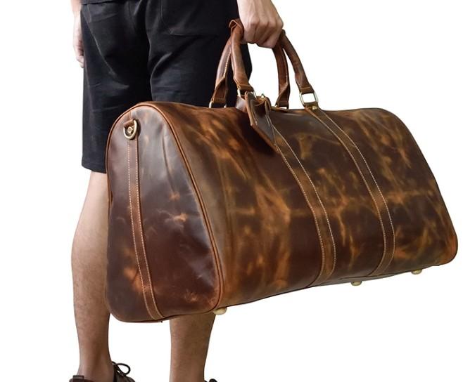 Cool Vintage Brown Leather Men's Overnight Weekender Travel Bag