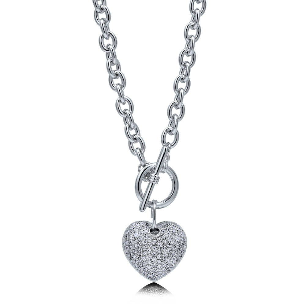 Heart CZ Toggle Pendant Necklace Set in 2-Tone (2 Piece)