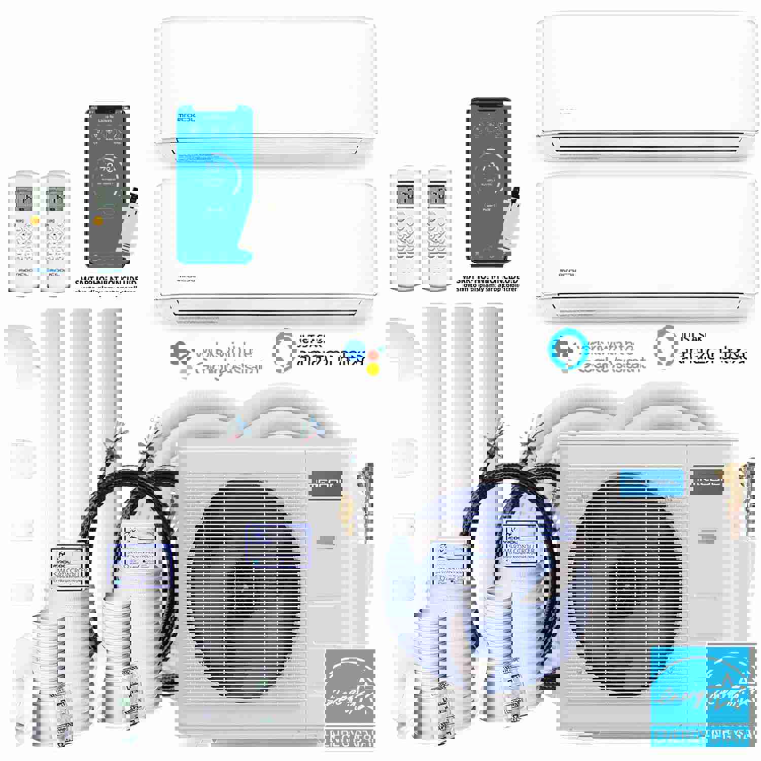 MRCOOL DIY 4th Gen 36K BTU 2-Zone Condenser with 9K+24K Handlers, 2 x 50ft and 1 x 25ft Linesets Bundle