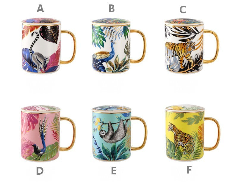 Ceramic Mugs for Office, Large Capacity Jungle Animal Porcelain Mugs with Gift Box