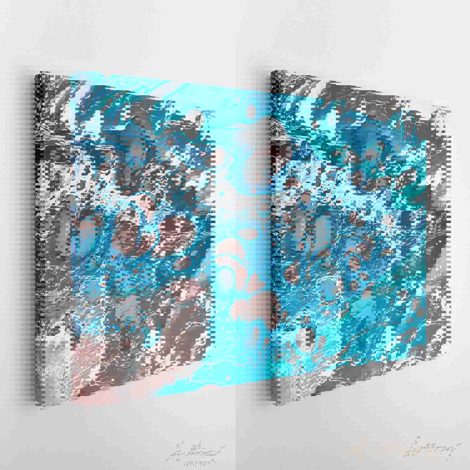 Mixed Liquid Blue Paints Fluid Art Canvas Print