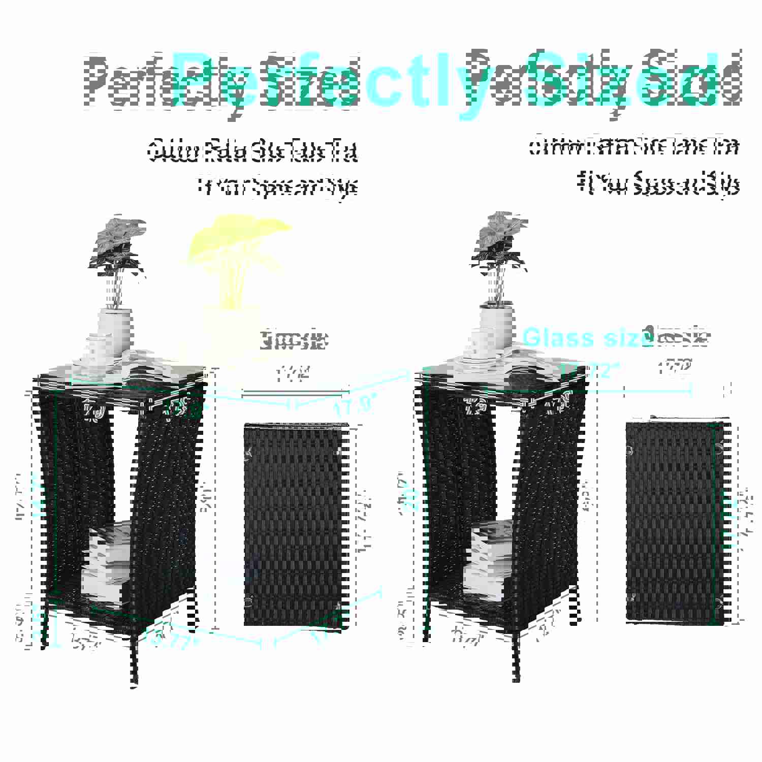 SEGMART Outdoor Wicker Side Table - All Weather Resistant PE Rattan Coffee Table with Storage Shelf