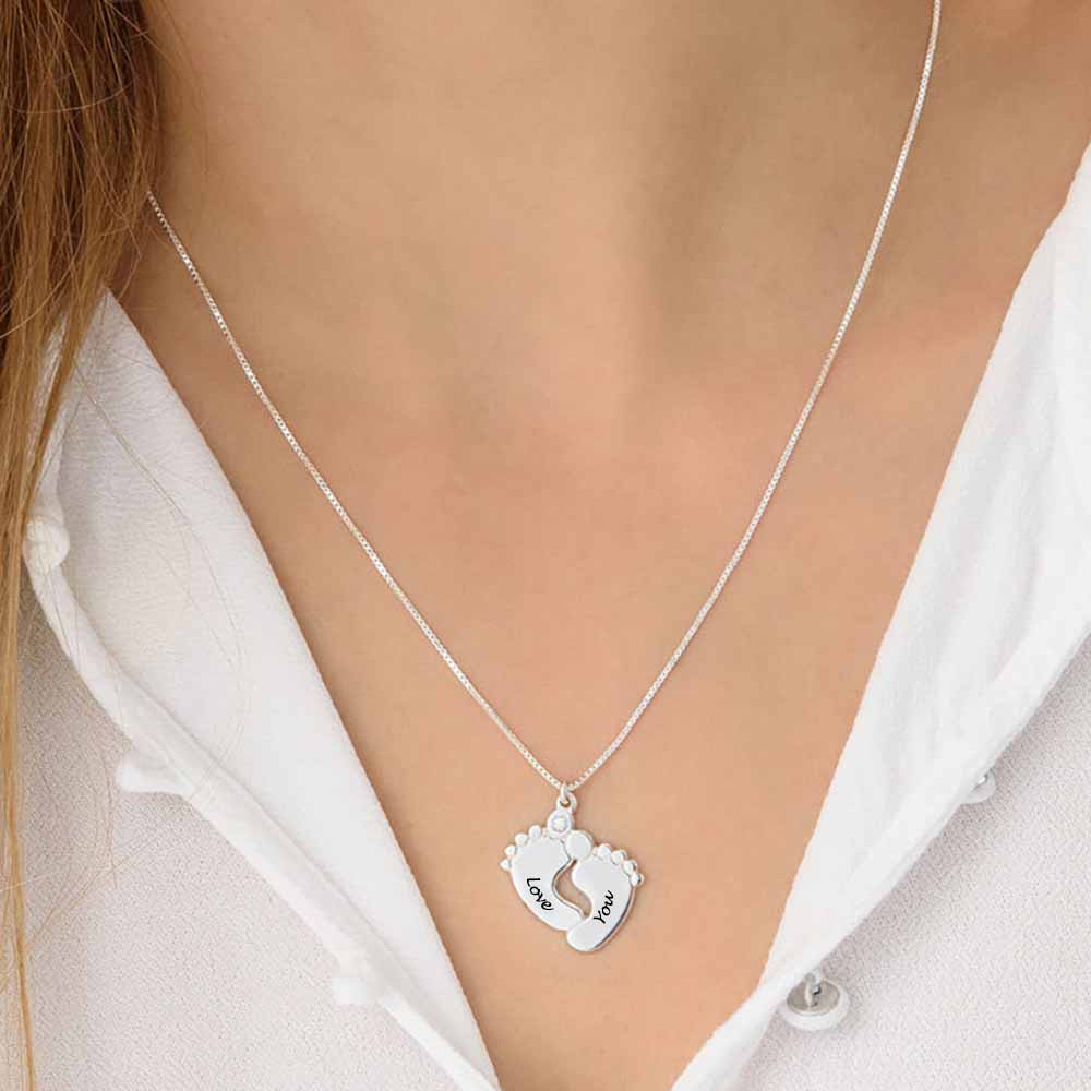 Custom Text Foot Necklace Personalized Silver Name Jewelry for Mothers Day Gift
