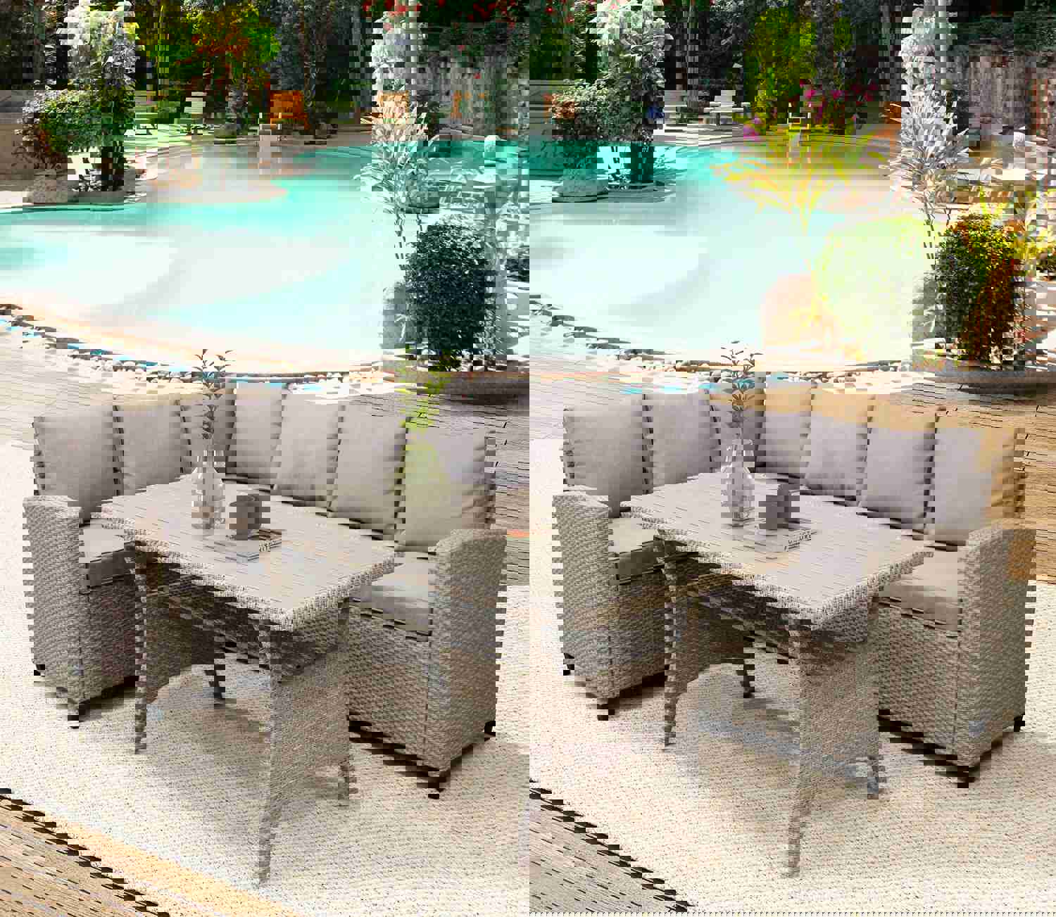 TOPMAX Patio Outdoor Furniture PE Rattan Wicker Conversation Set with Table & Cushions