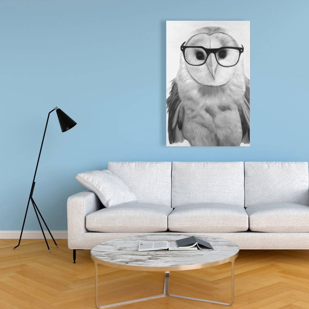 Realistic Barn Owl With Glasses - Fine Art Gallery Wrapped Canvas 24x36