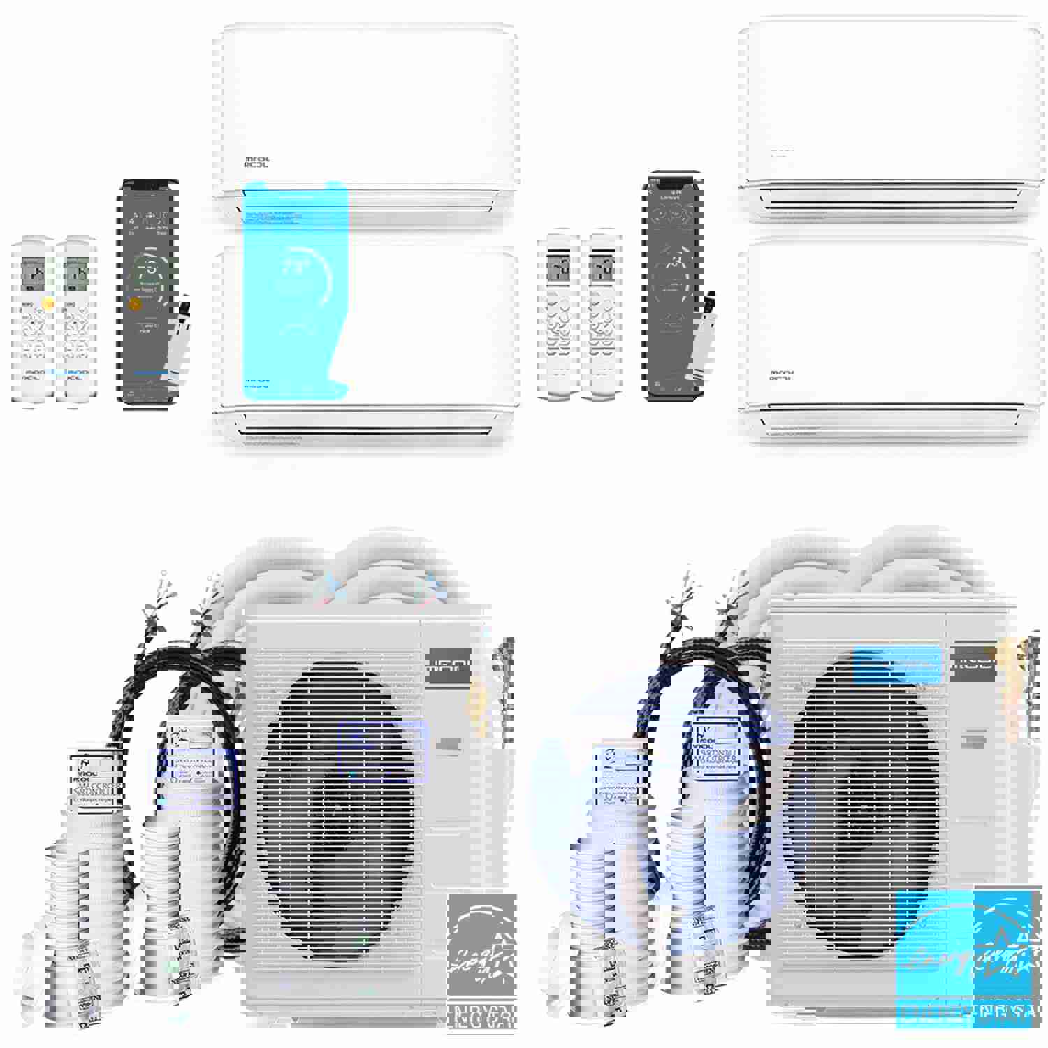 MRCOOL DIY 4th Gen 36K BTU 2-Zone Condenser with 9K+24K Handlers, 2 x 50ft and 1 x 25ft Linesets Bundle