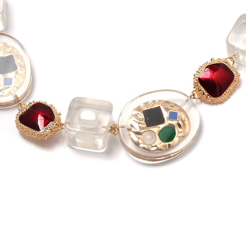 Natural Colored Crystal String Necklace Rope Chain with Irregular Shape Charm Pendant for Women