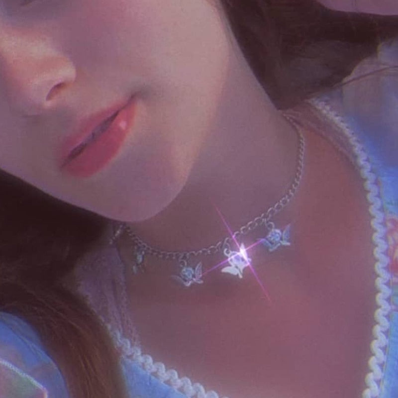 Cute Angel Pendant Punk Choker Necklace for Women - Y2K Hip Hop Rock Style