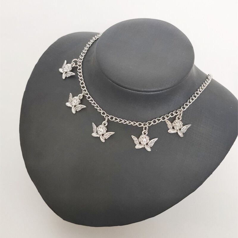 Cute Angel Pendant Punk Choker Necklace for Women - Y2K Hip Hop Rock Style