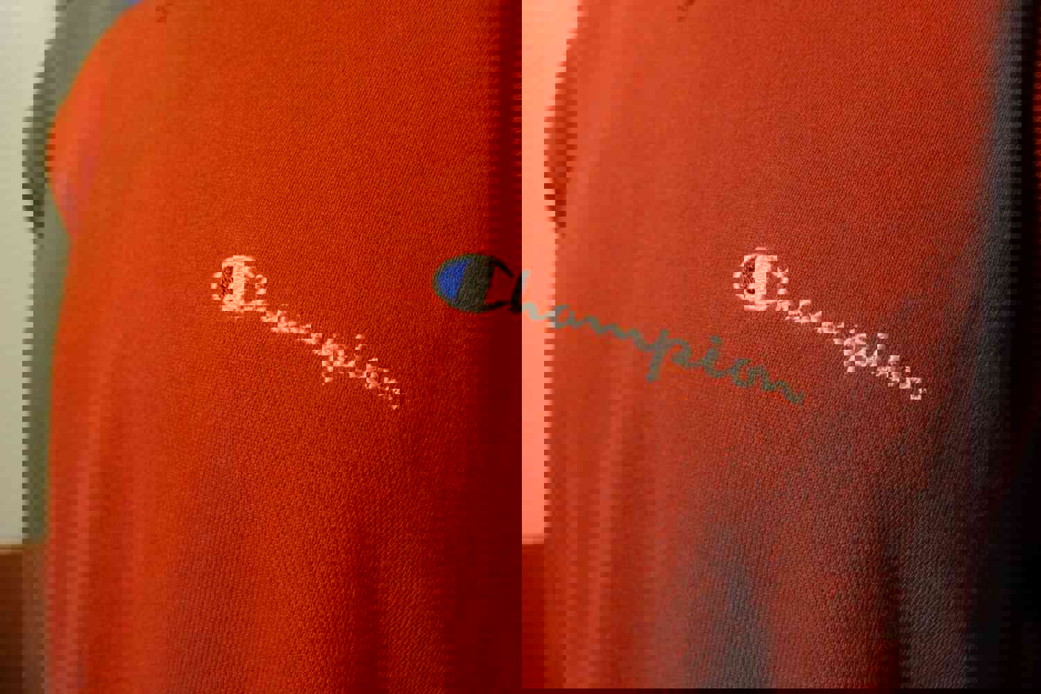 Vintage Champion Blue Bar Faded Red Embroidered Hoodie - 80s USA Made