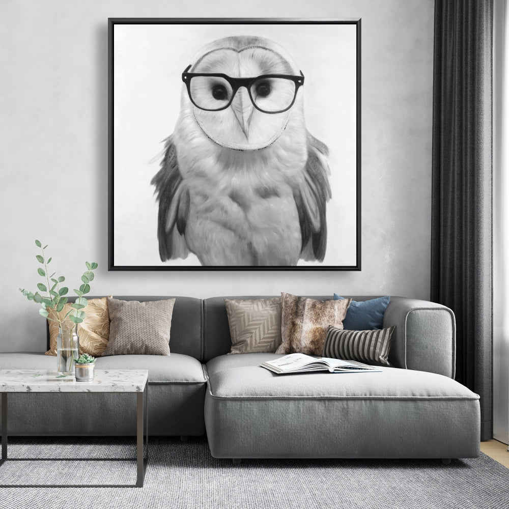 Realistic Barn Owl With Glasses - Fine Art Gallery Wrapped Canvas 24x36