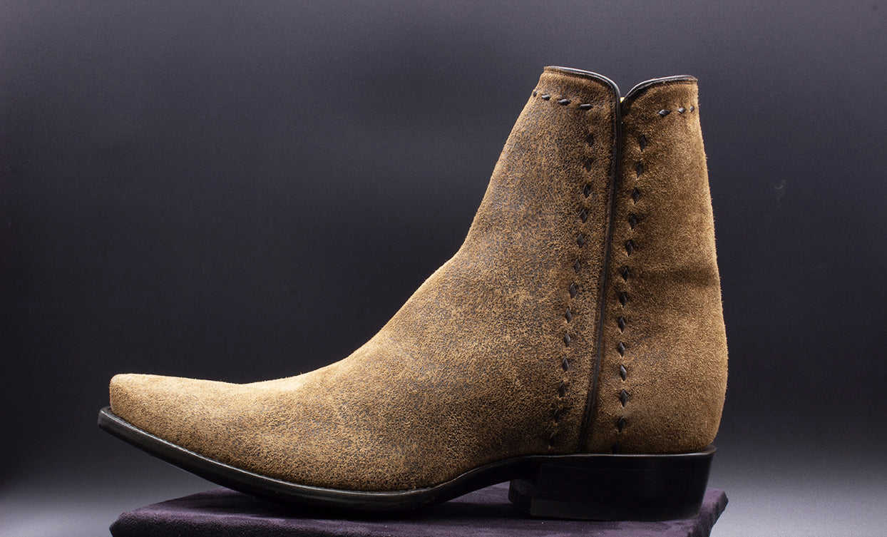 Distressed Suede Western Zip Boots for Men