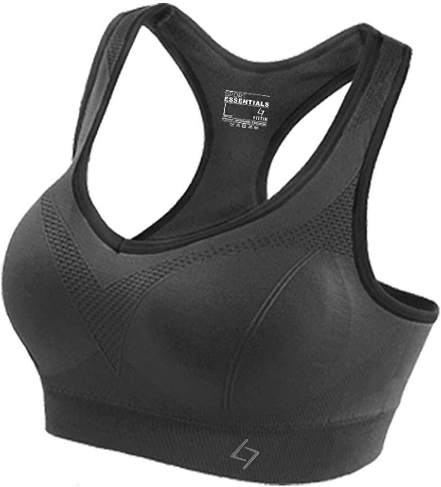 FITTIN Racerback Sports Bras - Padded Seamless Medium Impact Support for Yoga Gym Workout Fitness
