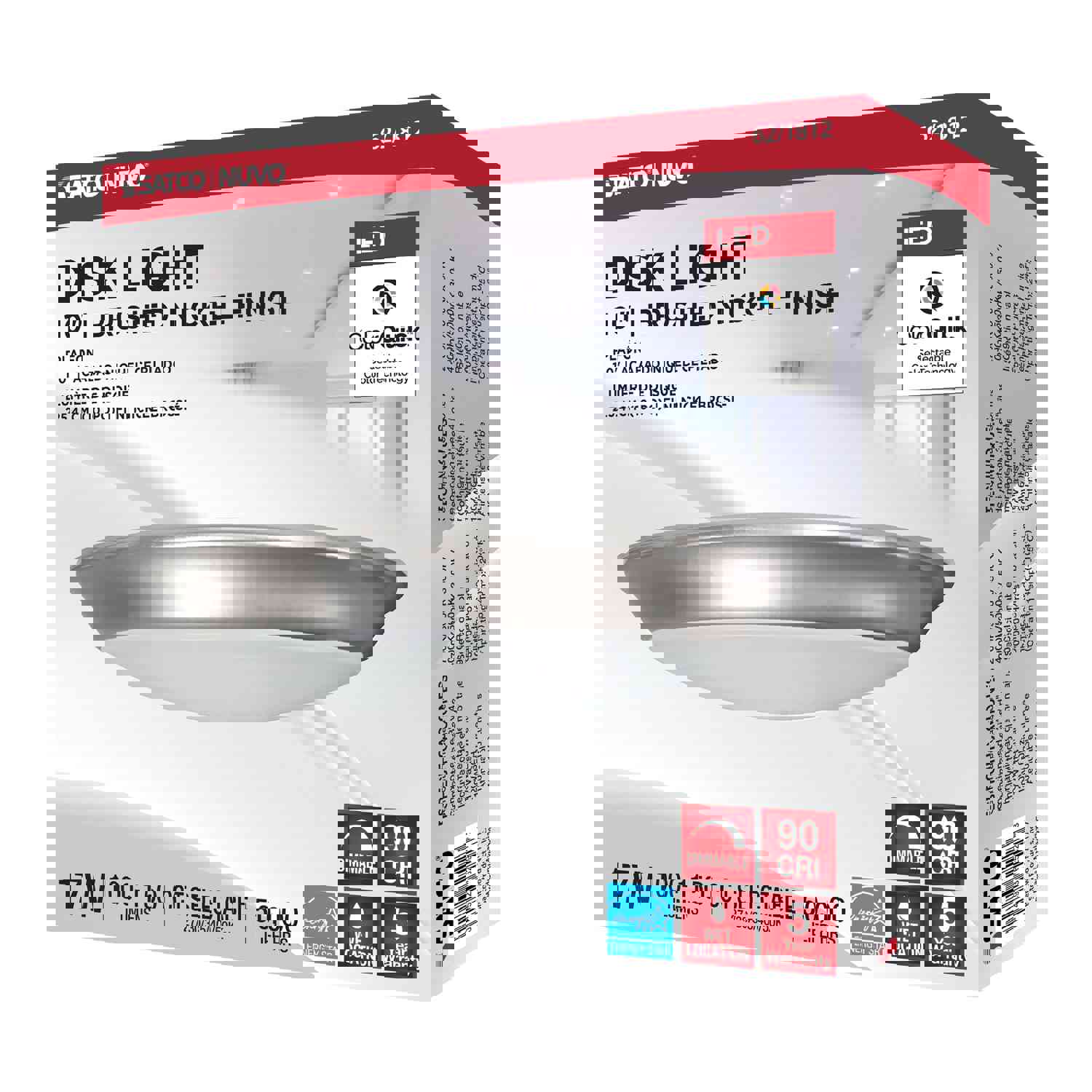 SATCO/NUVO 17W 10 Inch LED Disk Light CCT Selectable 2700K-5000K Brushed Nickel Finish