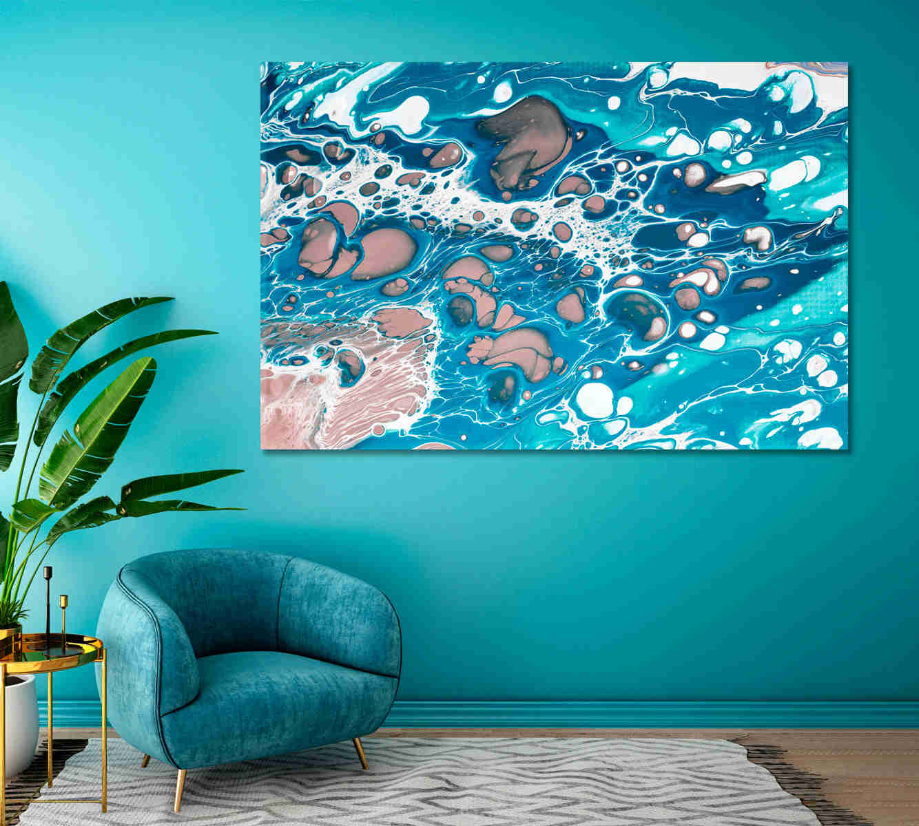 Mixed Liquid Blue Paints Fluid Art Canvas Print