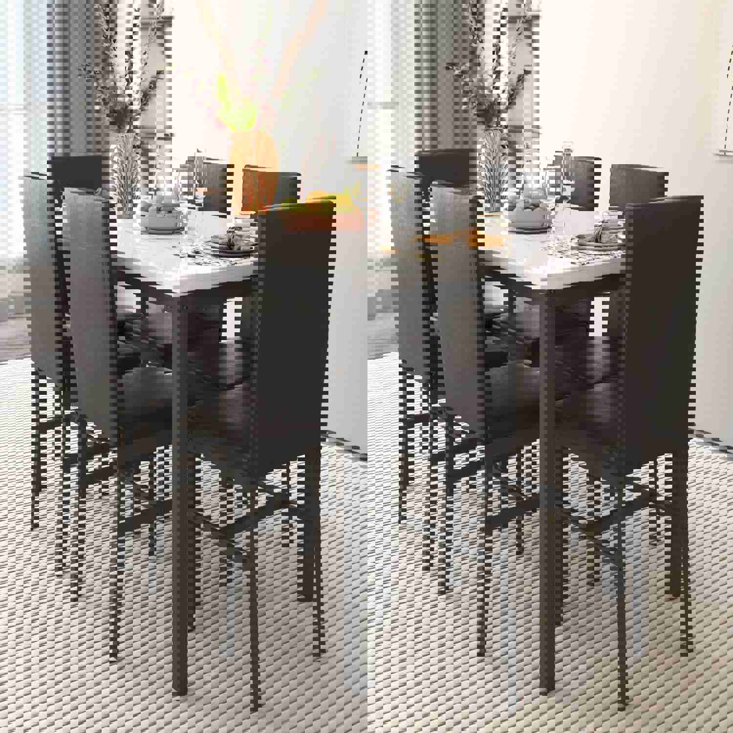 7 Piece Kitchen Dining Table & Chair Set with Faux Marble Tabletop and PU Leather Chairs