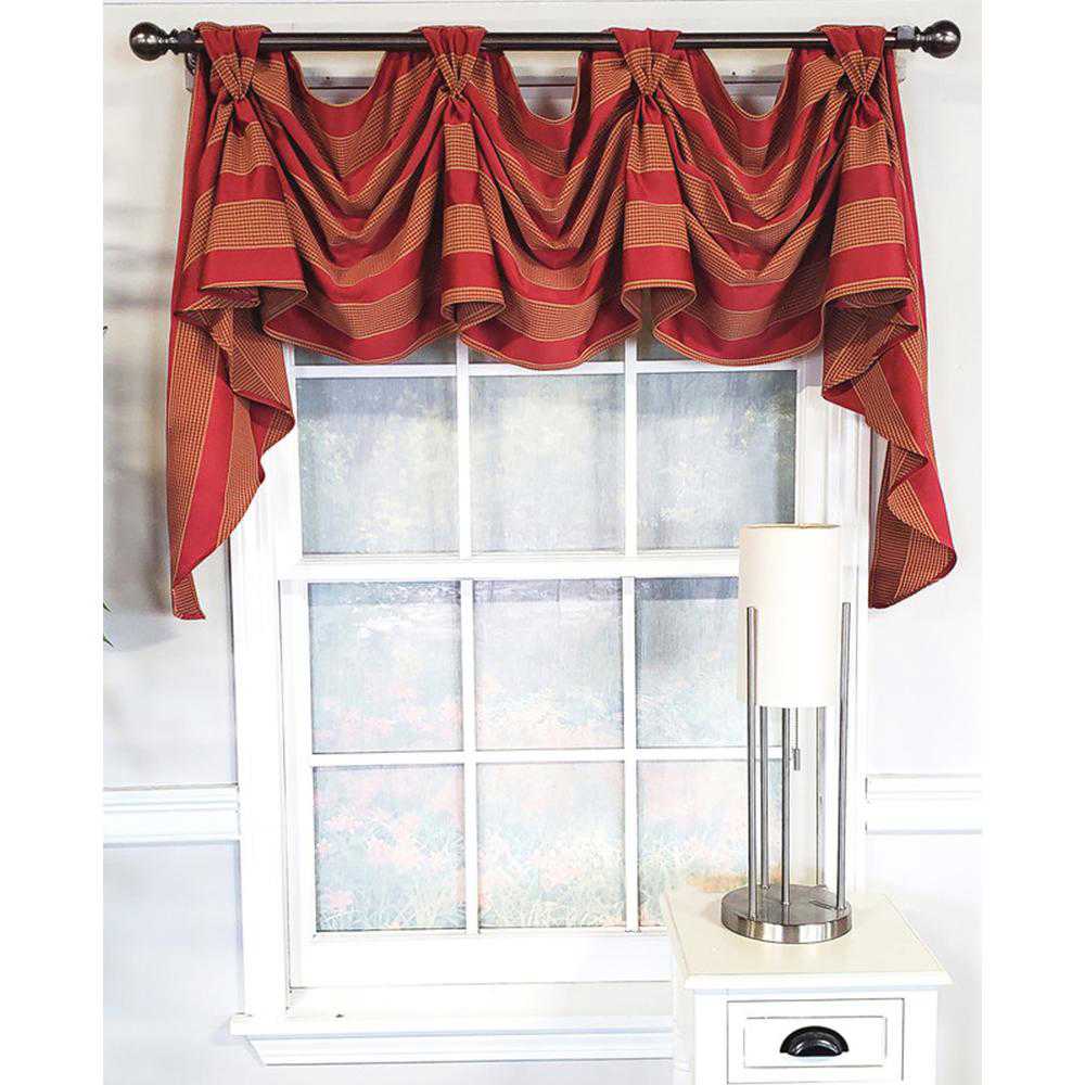 RLF Home Luxurious Modern Design Ribbon Stripe Victory Swag 3-Scoop Window Valance 50 x 25